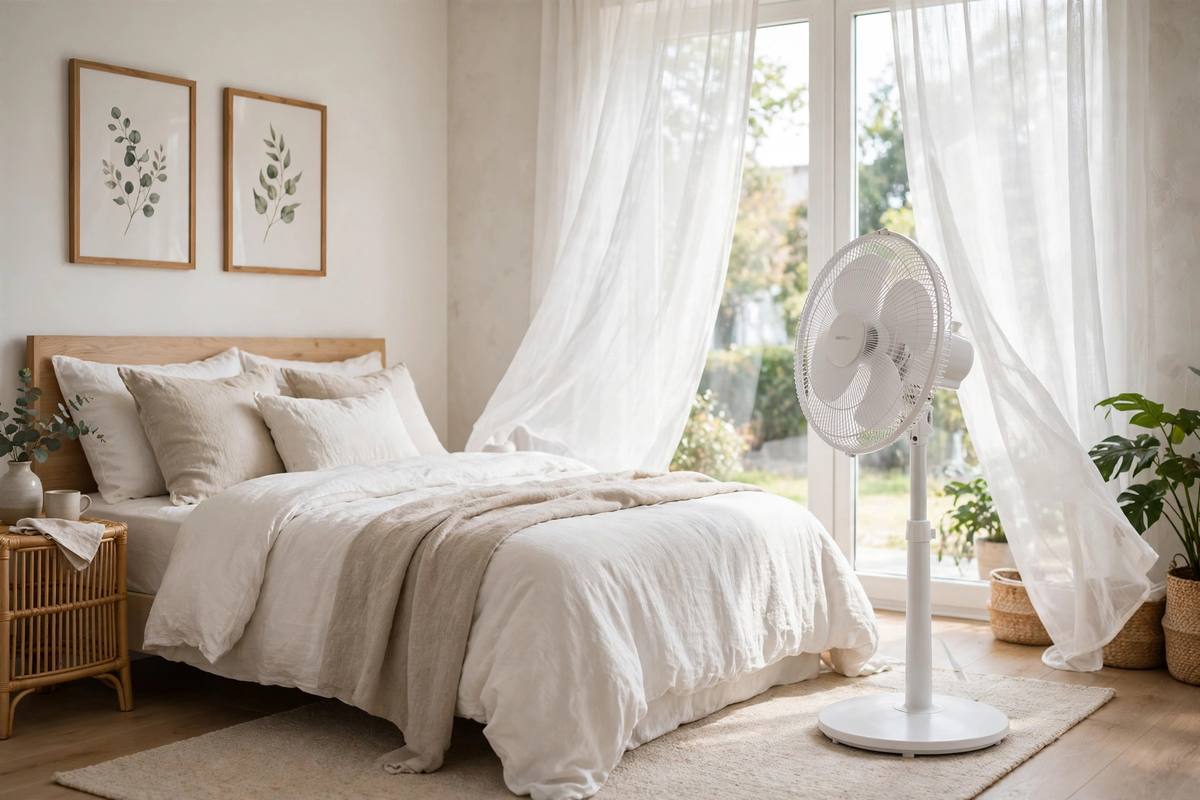 Cooling fan in a bedroom