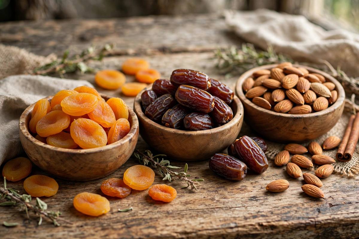 Bowls of dried fruit
