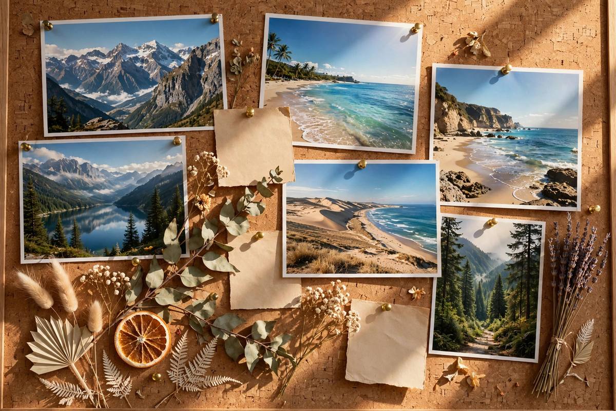 Vision board collage with travel photos